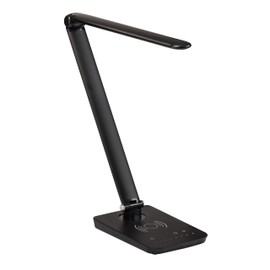 Safco 1009BL, Pivoting Neck, Built-in Wireless, USB Port Vamp LED Lamp with Charging Pad, Black