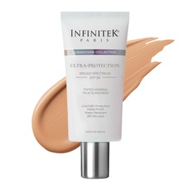 Infinitek Paris Skin Care Face Sunscreen Tinted Mineral Moisturizer Lotion SPF 50, 1.75Fl Oz - UVA/UBV and Blue Light Protection, Matte Finish, Water Resistant, Daily Lightweight Facial Sunblock