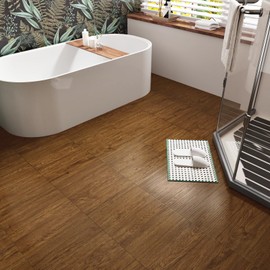 WESTICK Brown Bathroom Peel and Stick Floor Tile Waterproof Wood Vinyl Flooring Peel and Stick Tile Flooring Self Adhesive Vinyl Floor Tiles for Kitcehn Bedroom Living Room RV 5 Pack 12" x 12"