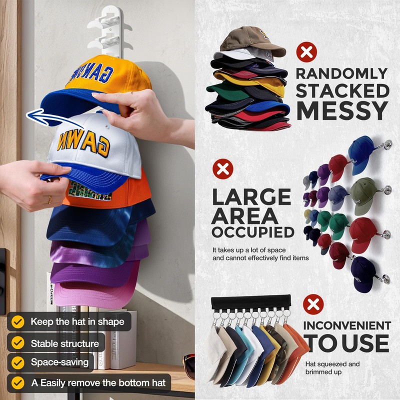 Hat Hook for Wall, 2 Pack Hat Organizer Hold up