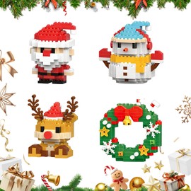 Yee hfafa 4 Pack Santa Claus Design Building Blocks Set, Christmas Theme Building Blocks Ornaments, Mini Building Figures, DIY Stocking Stuffers, Xmas New Year Birthday Gifts (Set A)