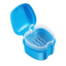 LNQ LUNIQI 1 Piece Denture Container with Hanging Sieve Braces Box Denture Box Denture Box Container Storage Box for False Teeth Storage Cleaning (Blue)