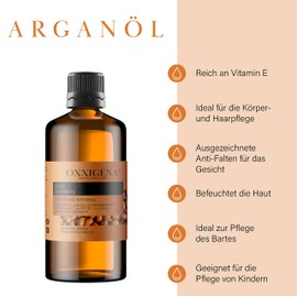Oxxigena 100% Pure Moroccan Argan Oil - 250ml - Cold Pressed - Moisturising, Ideal for Face, Hair, Skin, Beard and Cuticles - Vegan, GMO Free