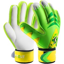 Sportout - Guantes de portero para niños, guantes de fútbol con doble protección de muñeca y material de látex antideslizante resistente al desgaste para evitar lesiones (verde2, talla 6 adecuada para