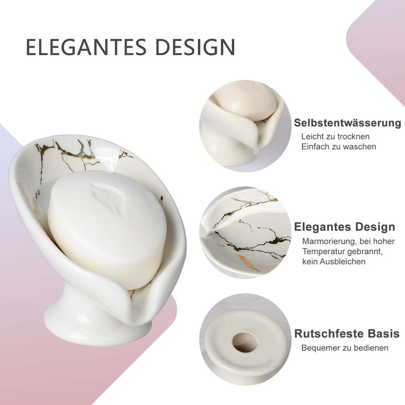 Umlaca Soap Dish Ceramic Self-Draining Soap Holder Keep Soap Dry,