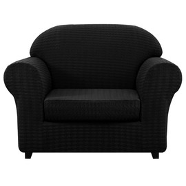 CHUN YI Stretch Armchair Sofa Slipcover 2 Piece Couch Cover, 1 Seater Chair Slipcover Coat with Elastic Bottom Soft Washable, Spandex Houndstooth Fabric(Armchair/1-seater, Black)
