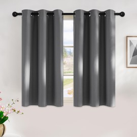 NICETOWN Grey Kitchen Blackout Short Curtain Panels for Bedroom, 45 Inch Long Thermal Insulated Grommet Top Blackout Draperies and Drapes (2 Panels, W42 x L45 -Inch, Grey)
