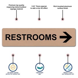 Restrooms Right Arrow Directional Sign - Durable Brushed Aluminum, Laser Engraved Design | Strong Adhesive Tape for Easy Installation (Copper)