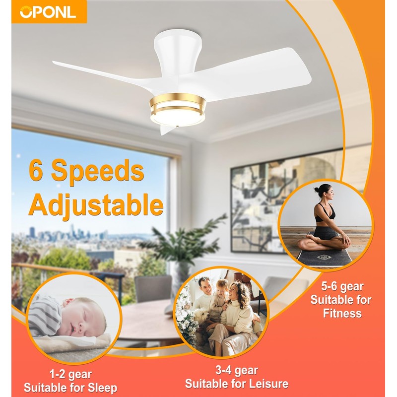 OPONL 30" White low profile Ceiling Fan with Light, with