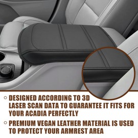 Muslogy for Acadia 2017-2023 Center Console Pad Armrest Cover Vegan Leather Cushion Pad Accessories Armrest Lid Protector Extra Soft Compatible with GMC Acadia 2023 2022-2017 (Black/Black Trim)