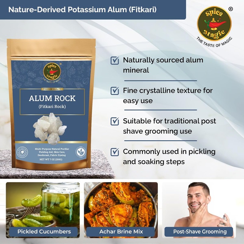 Spice Magic White Alum Crystal Rock, 7oz (200G) I 100%