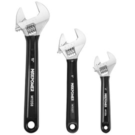 MAXPOWER Juego de Llaves Ajustables, 3 Piezas Llaves Ajustables de 6 pulgadas, 8 pulgadas, 10 pulgadas, Escalas Métricas y SAE, Mandíbula Extra Ancha y Juego de Llaves de Agarre Suave