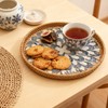 Round Rattan Tray with Pearl Inlay, 11.8in Woven Serving Tray