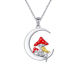 FLYOW Moon Necklace for Women 925 Sterling Silver Mushroom Necklaces Birthday Gifts