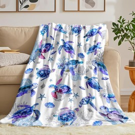 Sea Turtle Blanket Gifts Soft Flannel Turtles Loves Throw Blanket Bedding Decor Ocean Turtle Gifts Stuff Merch for Kids Adults 50"x40"