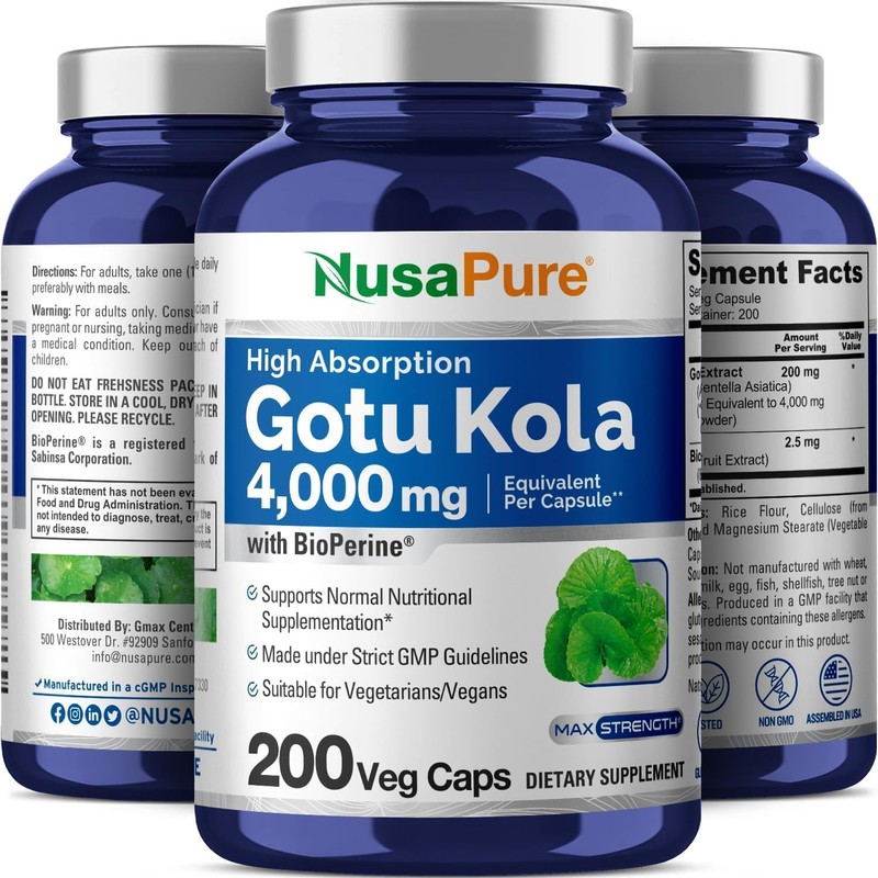 NusaPure Gotu Kola Capsules 20:1 Extract, 200 mg Equivalent to