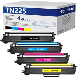 TN225 Toner Cartridge 4 Pack - Replacement for Brother TN-225 Toner for MFC-9130CW, HL-3170CDW, MFC-9340CDW, HL-3140CW, MFC-9330CDW (1 Black, 1 Cyan, 1 Magenta, 1 Yellow)