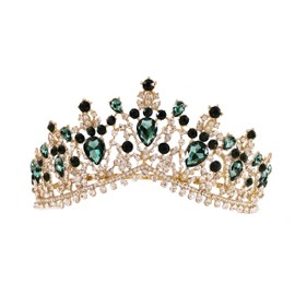 Elegant Tiaras and Crowns for Women Green Rhinestones Birthday Formal Dinner Party Headbans,Gold Green