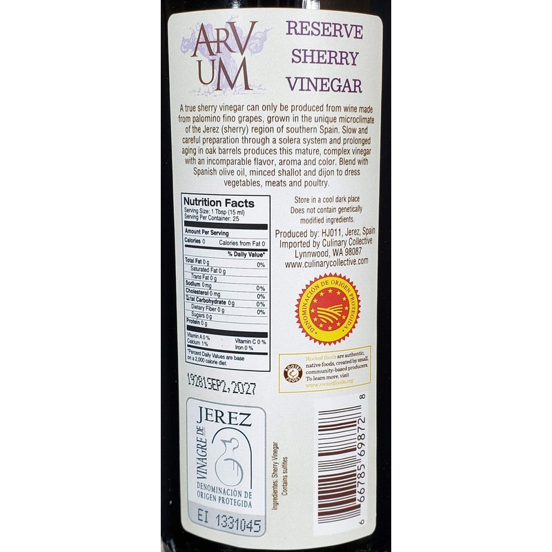Arvum Sherry Vinegar, Oak Aged and Imported from Spain (12.75