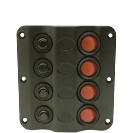 Seachoice 12321 LED 12V 4-Switch Distribution Panel – Molded Black Plastic – Round Rocker Switches – Pre-Wired