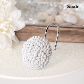 Sunlit Boho Knots Shower Curtain Hooks, Home Decorative White Shower Curtain Rings for Bathroom, Seaside Nautical Shower Curtain Hangers Bathroom Accessories, Set of 12