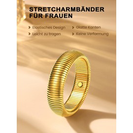 Bestyle Elastic Bracelet Stainless Steel Stretch Snake Bangle for Women Girls, Width 10 mm, 16 mm, 20 mm, Silver, Gold, Rose Gold, Black, Stainless Steel