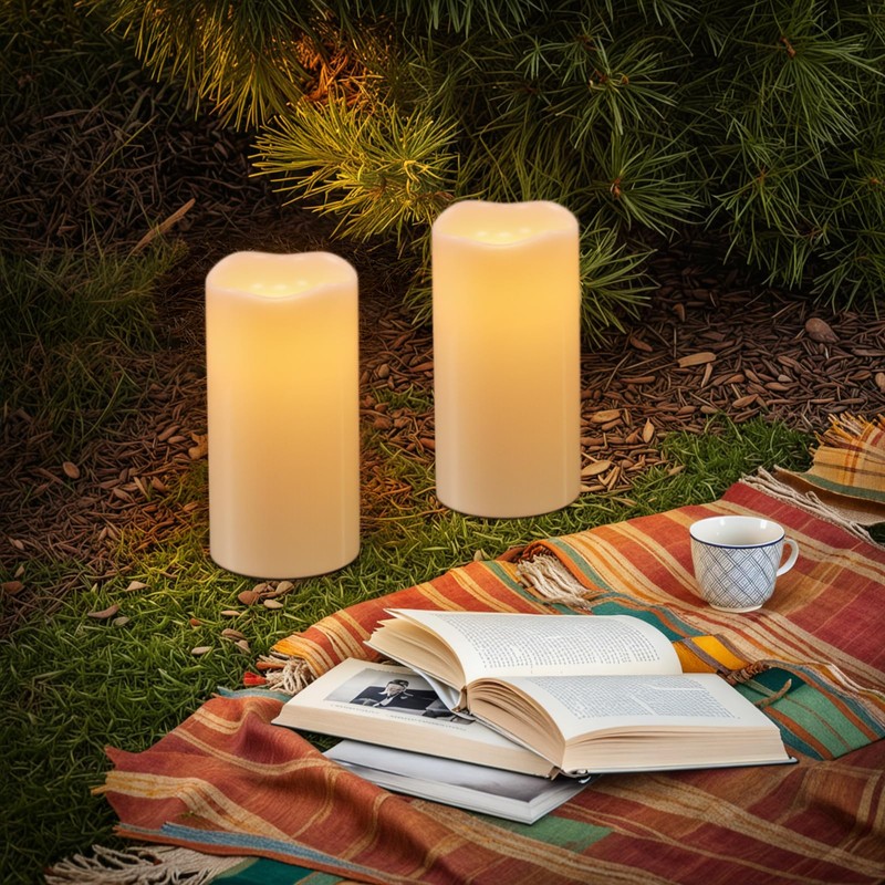 GenSwin Solar Outdoor Waterproof Flameless Candles, 8”x4” Solar Rechargeable Pillar