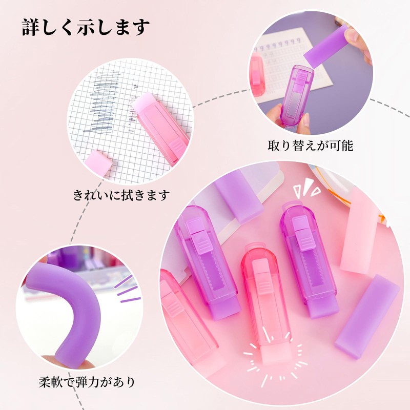 Coollooda Eraser [Set of 4] Stick Eraser, Retractable Eraser, Roller