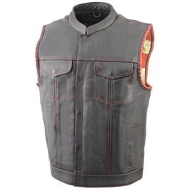 Milwaukee Leather MLM3506 Men's Black Premium Leather Vest - Old Glory Laced Armholes Red Stitching Club Style Vest - 6X-Large
