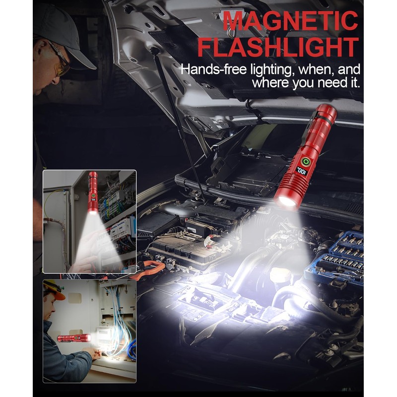 Rechargeable Flashlight High Lumens- Super Bright Magnetic Flash Light with