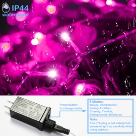 YAOZHOU Valentine's Day String Lights Indoor Outdoor IP44 Waterproof 66Ft 200LED 8 Modes Pink Fairy Decor Lights for Holiday,Party,Wedding,Garden(Pink)