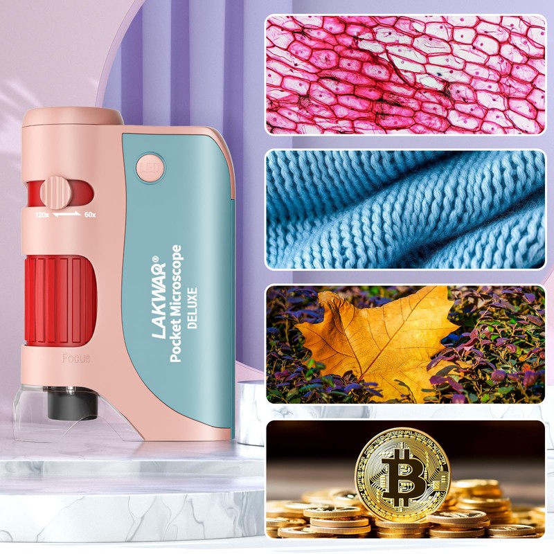 60x-120x Mini Pocket Microscope for Kids Adults, Portable Handheld Microscope