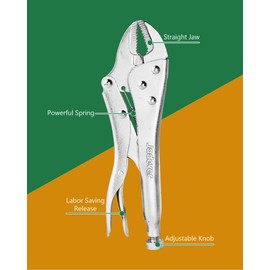 Jadever 10-Inch Locking Jaw Pliers, Straight Jaw Vise Grip Pliers, Max 43mm Opening Range, Nickle Plated, Quick Release Trigger, Fit for Clamping/Twisting/Welding