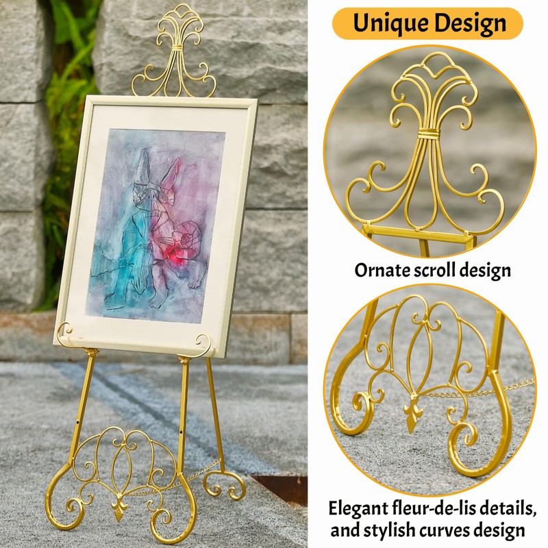 XAONIEN Gold Easel Stand for Sign, Adjustable Height Metal Easel