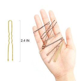 Hoyols U Shaped Hair Pins Blonde, U Shape Bobby Pins Metal Curved Curly Waved Bun Clips Hairpin for Buns Women Girls Grips Hairstyle Updo Thin Thick Hair, 100 Count 2.4 in (Blonde)