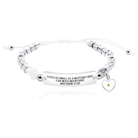 Faith Can Move Mountains Cross Bracelets Religious Charm Heart Mustard Seed White Hematite Bracelets for Women Men Y1447