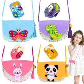 Cosysparks Felt Sewing Craft Kit for Kids, 4 Pack Crossbody Bag Sewing Kit Childrens Sewing Kits for Beginners Fun DIY Educational Sewing Craft Gift with Sewing Tools for Girls (Style3)