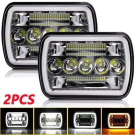 Unbranded For Jeep Cherokee XJ 1984-2001 Pair 5x7" 7x6 LED Headlights Sealed High/Low Beam