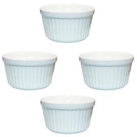 Yuauy 8 oz 4 pcs Light Blue Porcelain Souffle Dishes Ramekins Dipping Sauces Baking and Cooking Bakeware Baking Cups Bowls for Pudding Desserts Creme