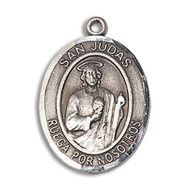 Bliss Sterling Silver San Judas Religious Medal Pendant Necklace 24" Chain GiftBox