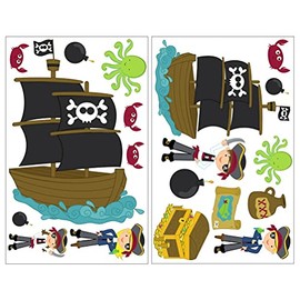 19-Piece Pirate Set with Pirate Ship / Treasure MAP Wall Sticker 2x 16x26cm