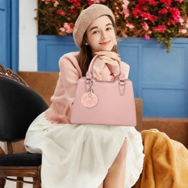 IGOLUMON Top-Handle Handbag PU Leather Purses for Women Crossbody Shoulder Bag Designer Handbags Waterproof Tote Purse for Womens Ladies Anti Theft Fashion Satchel Bags with Pompom Pink