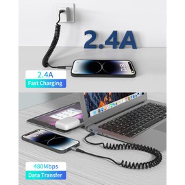 PEAKLIFT Coiled Lightning Cable, 2 Pack Retractable iPhone Charger Cord for Car, USB to Lightning Cable Fast Charging Compatible with iPhone 14 13 12 11 Pro Max Mini 10 8 Plus XR SE, AirPods