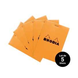 RHODIA 12200Amzc - Set of 5 Stapled Notepads No. 12 Orange - 8.5 x 12 cm - Small Squares - 80 Detachable Sheets - White Clairefontaine Paper 80 g/m - Soft and Resistant Cover