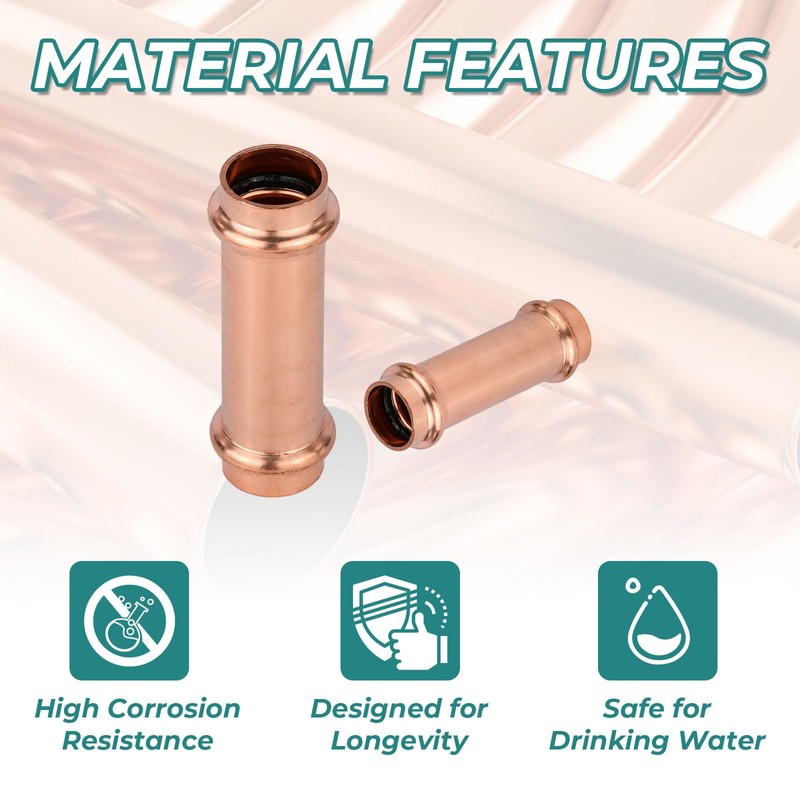 Niikappu 5 Pack Copper Press Extended Coupling Fittings, No Stop,