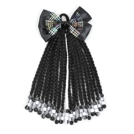 Highlight Color Kids Ponytail With Beads Braids Hair Extension Detachable Synthetic Curly Hairpieces With Bows Protective Easy Hairstyle For Girls Toddlers