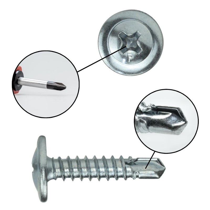 20 x Self-Tapping Screws with Flange - Rustproof, Galvanised -