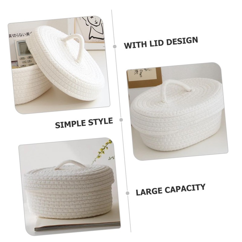 Ciieeo Cotton Rope Woven Storage Basket with Lid for Makeup