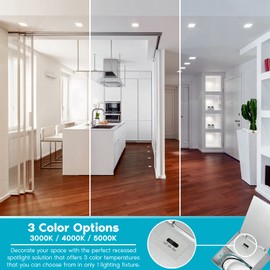 LUXRITE 4 Inch Square LED Recessed Lighting with Junction Box, 15W, 1200 Lumens, 3 Color Options 3000K - 5000K, Regressed LED Downlight, 36° Narrow Spotlight, Dimmable, CRI 90, IC Rated, Damp Rated