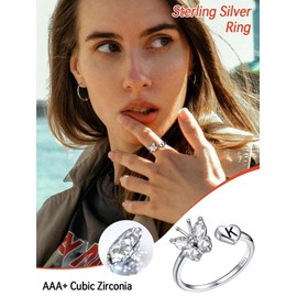 FaithHeart Sterling Silver Initial Butterfly Ring for Women Adjustable Open Ring Dainty Letter Rings Cute Heart Rings Stackable Rings Trendy Jewelry Gifts